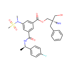 C[C@@H](NC(=O)c1cc(C(=O)OC[C@@](N)(CO)Cc2ccccc2)cc(N(C)S(C)(=O)=O)c1)c1ccc(F)cc1 ZINC000014960435