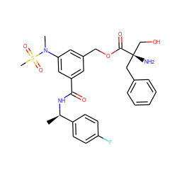 C[C@@H](NC(=O)c1cc(COC(=O)[C@](N)(CO)Cc2ccccc2)cc(N(C)S(C)(=O)=O)c1)c1ccc(F)cc1 ZINC000049777293