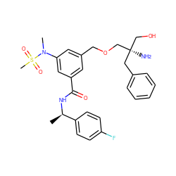 C[C@@H](NC(=O)c1cc(COC[C@@](N)(CO)Cc2ccccc2)cc(N(C)S(C)(=O)=O)c1)c1ccc(F)cc1 ZINC000014960447