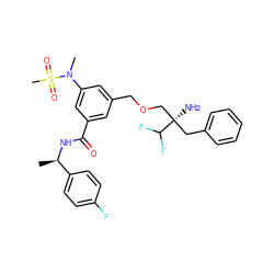 C[C@@H](NC(=O)c1cc(COC[C@@](N)(Cc2ccccc2)C(F)F)cc(N(C)S(C)(=O)=O)c1)c1ccc(F)cc1 ZINC000049792783