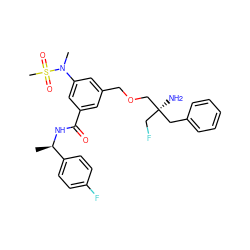 C[C@@H](NC(=O)c1cc(COC[C@](N)(CF)Cc2ccccc2)cc(N(C)S(C)(=O)=O)c1)c1ccc(F)cc1 ZINC000049781357