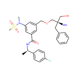 C[C@@H](NC(=O)c1cc(COC[C@](N)(CO)Cc2ccccc2)cc(N(C)S(C)(=O)=O)c1)c1ccc(F)cc1 ZINC000049777507