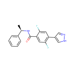 C[C@@H](NC(=O)c1cc(F)c(-c2cn[nH]c2)cc1F)c1ccccc1 ZINC001772615840