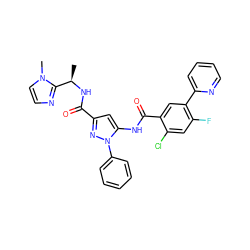 C[C@@H](NC(=O)c1cc(NC(=O)c2cc(-c3ccccn3)c(F)cc2Cl)n(-c2ccccc2)n1)c1nccn1C ZINC001772653139