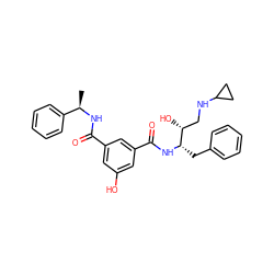 C[C@@H](NC(=O)c1cc(O)cc(C(=O)N[C@@H](Cc2ccccc2)[C@H](O)CNC2CC2)c1)c1ccccc1 ZINC000040934070