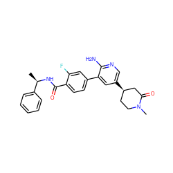 C[C@@H](NC(=O)c1ccc(-c2cc([C@@H]3CCN(C)C(=O)C3)cnc2N)cc1F)c1ccccc1 ZINC001772589629