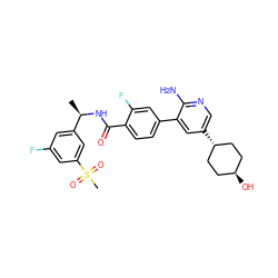 C[C@@H](NC(=O)c1ccc(-c2cc([C@H]3CC[C@H](O)CC3)cnc2N)cc1F)c1cc(F)cc(S(C)(=O)=O)c1 ZINC001772575672