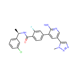 C[C@@H](NC(=O)c1ccc(-c2cc(-c3cnnn3C)cnc2N)cc1F)c1cccc(Cl)c1 ZINC001772614536