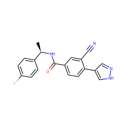 C[C@@H](NC(=O)c1ccc(-c2cn[nH]c2)c(C#N)c1)c1ccc(F)cc1 ZINC001772623981