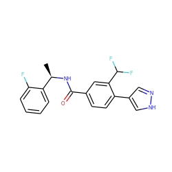 C[C@@H](NC(=O)c1ccc(-c2cn[nH]c2)c(C(F)F)c1)c1ccccc1F ZINC000223845908