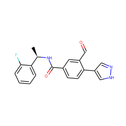 C[C@@H](NC(=O)c1ccc(-c2cn[nH]c2)c(C=O)c1)c1ccccc1F ZINC001772602023