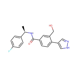 C[C@@H](NC(=O)c1ccc(-c2cn[nH]c2)c(CO)c1)c1ccc(F)cc1 ZINC000224680153