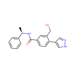 C[C@@H](NC(=O)c1ccc(-c2cn[nH]c2)c(CO)c1)c1ccccc1 ZINC001772626363