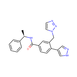 C[C@@H](NC(=O)c1ccc(-c2cn[nH]c2)c(Cn2ccnn2)c1)c1ccccc1 ZINC001772639470