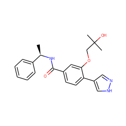 C[C@@H](NC(=O)c1ccc(-c2cn[nH]c2)c(OCC(C)(C)O)c1)c1ccccc1 ZINC001772605183