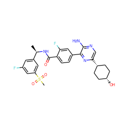 C[C@@H](NC(=O)c1ccc(-c2nc([C@H]3CC[C@@H](O)CC3)cnc2N)cc1F)c1cc(F)cc(S(C)(=O)=O)c1 ZINC001772644764