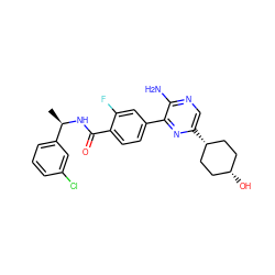 C[C@@H](NC(=O)c1ccc(-c2nc([C@H]3CC[C@@H](O)CC3)cnc2N)cc1F)c1cccc(Cl)c1 ZINC001772653524