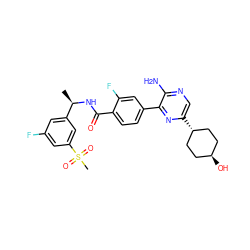 C[C@@H](NC(=O)c1ccc(-c2nc([C@H]3CC[C@H](O)CC3)cnc2N)cc1F)c1cc(F)cc(S(C)(=O)=O)c1 ZINC001772621404