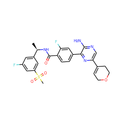 C[C@@H](NC(=O)c1ccc(-c2nc(C3=CCOCC3)cnc2N)cc1F)c1cc(F)cc(S(C)(=O)=O)c1 ZINC001772577108