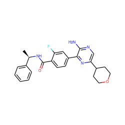 C[C@@H](NC(=O)c1ccc(-c2nc(C3CCOCC3)cnc2N)cc1F)c1ccccc1 ZINC001772606619