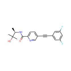 C[C@@H](NC(=O)c1ccc(C#Cc2cc(F)cc(F)c2)cn1)C(C)(C)O ZINC000096933585