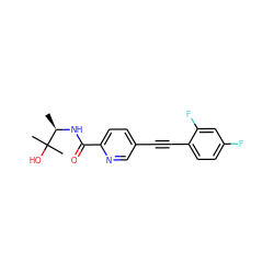 C[C@@H](NC(=O)c1ccc(C#Cc2ccc(F)cc2F)cn1)C(C)(C)O ZINC000096933586