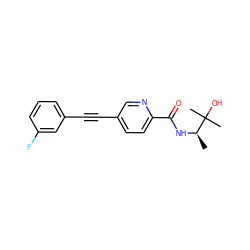 C[C@@H](NC(=O)c1ccc(C#Cc2cccc(F)c2)cn1)C(C)(C)O ZINC000096933583