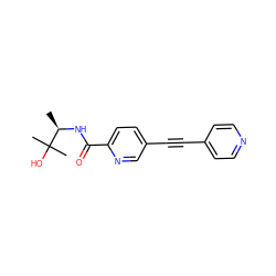 C[C@@H](NC(=O)c1ccc(C#Cc2ccncc2)cn1)C(C)(C)O ZINC000096933592