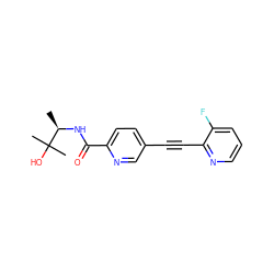 C[C@@H](NC(=O)c1ccc(C#Cc2ncccc2F)cn1)C(C)(C)O ZINC000096933569