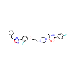 C[C@@H](NC(=O)c1ccc(F)cc1)C(=O)N1CCN(CCCOc2ccc(-c3noc(CC4CCCC4)n3)c(F)c2)CC1 ZINC000027734711