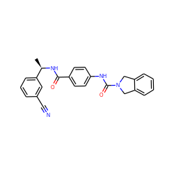 C[C@@H](NC(=O)c1ccc(NC(=O)N2Cc3ccccc3C2)cc1)c1cccc(C#N)c1 ZINC000166718211