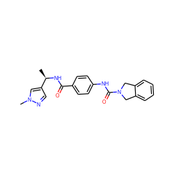 C[C@@H](NC(=O)c1ccc(NC(=O)N2Cc3ccccc3C2)cc1)c1cnn(C)c1 ZINC000165759861