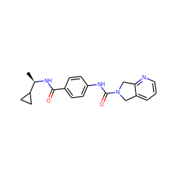 C[C@@H](NC(=O)c1ccc(NC(=O)N2Cc3cccnc3C2)cc1)C1CC1 ZINC000167425924