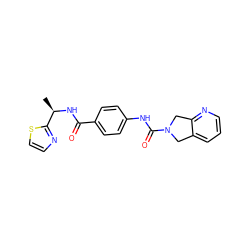 C[C@@H](NC(=O)c1ccc(NC(=O)N2Cc3cccnc3C2)cc1)c1nccs1 ZINC000167977376