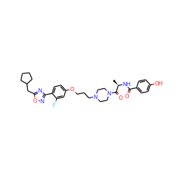 C[C@@H](NC(=O)c1ccc(O)cc1)C(=O)N1CCN(CCCOc2ccc(-c3noc(CC4CCCC4)n3)c(F)c2)CC1 ZINC000027735177