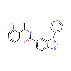 C[C@@H](NC(=O)c1ccc2[nH]nc(-c3ccncc3)c2c1)c1ccccc1Cl ZINC000653849921