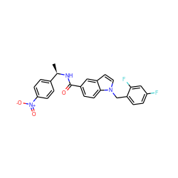 C[C@@H](NC(=O)c1ccc2c(ccn2Cc2ccc(F)cc2F)c1)c1ccc([N+](=O)[O-])cc1 ZINC000198390915