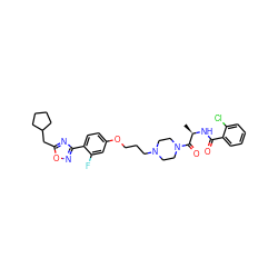 C[C@@H](NC(=O)c1ccccc1Cl)C(=O)N1CCN(CCCOc2ccc(-c3noc(CC4CCCC4)n3)c(F)c2)CC1 ZINC000027735396