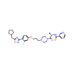 C[C@@H](NC(=O)c1cccnc1)C(=O)N1CCN(CCCOc2ccc(-c3noc(CC4CCCC4)n3)c(F)c2)CC1 ZINC000027742447