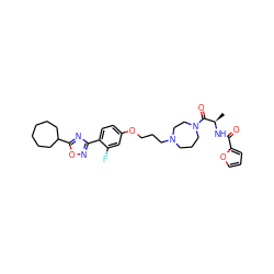 C[C@@H](NC(=O)c1ccco1)C(=O)N1CCCN(CCCOc2ccc(-c3noc(C4CCCCCC4)n3)c(F)c2)CC1 ZINC000027732983