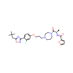 C[C@@H](NC(=O)c1ccco1)C(=O)N1CCCN(CCCOc2ccc(-c3noc(CC(C)(C)C)n3)c(F)c2)CC1 ZINC000027743928