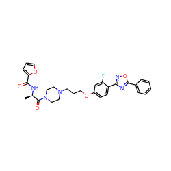 C[C@@H](NC(=O)c1ccco1)C(=O)N1CCN(CCCOc2ccc(-c3noc(-c4ccccc4)n3)c(F)c2)CC1 ZINC000027721255