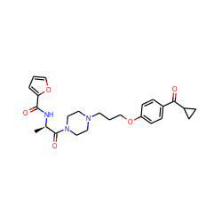 C[C@@H](NC(=O)c1ccco1)C(=O)N1CCN(CCCOc2ccc(C(=O)C3CC3)cc2)CC1 ZINC000028119372