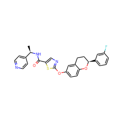 C[C@@H](NC(=O)c1cnc(Oc2ccc3c(c2)CC[C@@H](c2cccc(F)c2)O3)s1)c1ccncc1 ZINC000169710436