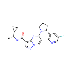 C[C@@H](NC(=O)c1cnn2ccc(N3CCC[C@@H]3c3cncc(F)c3)nc12)C1CC1 ZINC000169704210