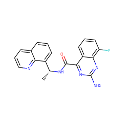 C[C@@H](NC(=O)c1nc(N)nc2c(F)cccc12)c1cccc2cccnc12 ZINC000653793975