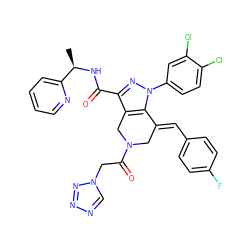 C[C@@H](NC(=O)c1nn(-c2ccc(Cl)c(Cl)c2)c2c1CN(C(=O)Cn1cnnn1)C/C2=C\c1ccc(F)cc1)c1ccccn1 ZINC001772611515