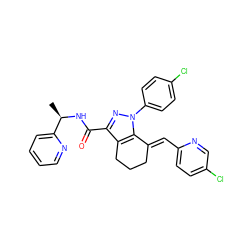 C[C@@H](NC(=O)c1nn(-c2ccc(Cl)cc2)c2c1CCC/C2=C\c1ccc(Cl)cn1)c1ccccn1 ZINC001772653320