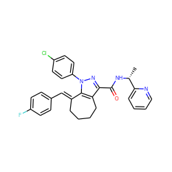 C[C@@H](NC(=O)c1nn(-c2ccc(Cl)cc2)c2c1CCCC/C2=C\c1ccc(F)cc1)c1ccccn1 ZINC001772655791