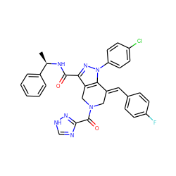 C[C@@H](NC(=O)c1nn(-c2ccc(Cl)cc2)c2c1CN(C(=O)c1nc[nH]n1)C/C2=C\c1ccc(F)cc1)c1ccccc1 ZINC001772579863